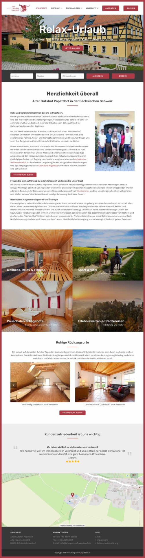 Fewo-Webseite – Websites für Ferienwohnungen – Referenz – Alter Gutshof Papstdorf – Screenshot Fullsize Startseite Ferienwohnungen Alter Gutshof in Papstdorf Screenshot Fullsize Startseite