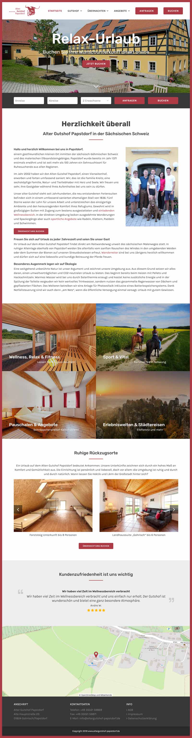 Fewo-Webseite – Websites für Ferienwohnungen – Referenz – Alter Gutshof Papstdorf – Screenshot Fullsize Startseite Alter Gutshof Papstdorf Screenshot Fullsize Startseite