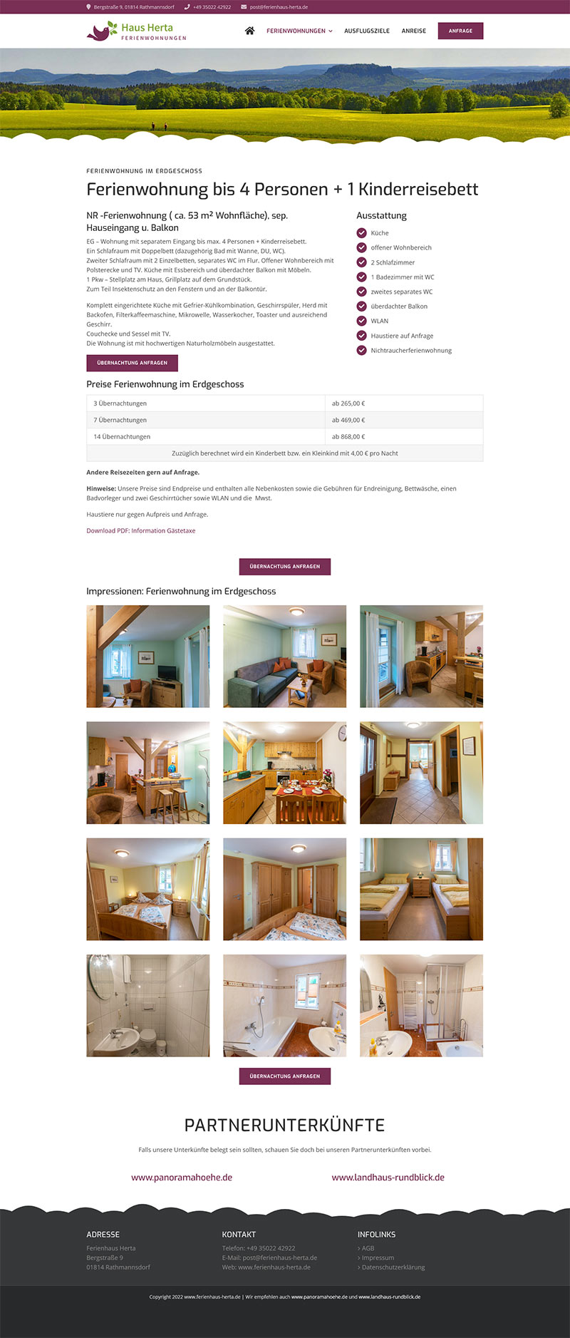 Fewo-Webseite – Websites für Ferienwohnungen – Referenz – Ferienhaus Herta – Screenshot Fullsize Unterseite Ferienhaus Herta Screenshot Fullsize Unterseite