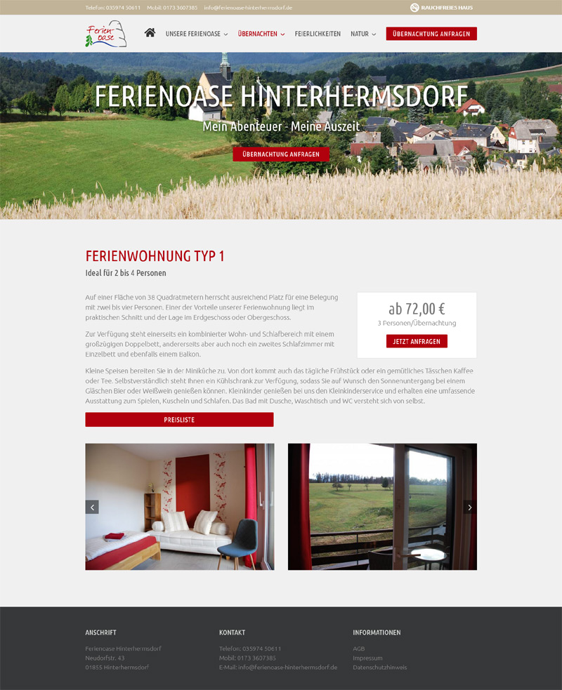 Ferienoase Hinterhermsdorf Screenshot Fullsize Unterseite