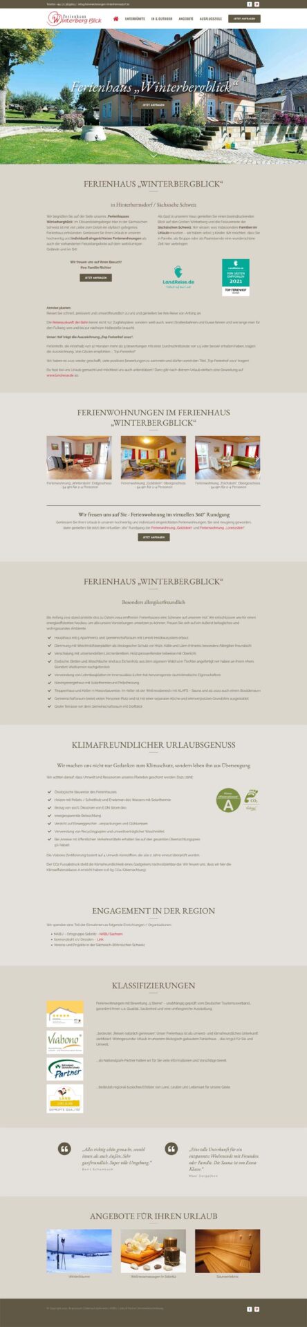 Fewo-Webseite – Websites für Ferienwohnungen – Referenz – Ferienwohnungen Hinterhermsdorf – Screenshot FullsizeStartseite Ferienhaus „Winterbergblick“ in Hinterhermsdorf Screenshot Fullsize Startseite