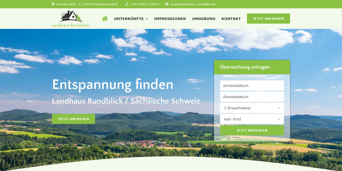 Fewo-Webseite – Websites für Ferienwohnungen – Referenz – Landhaus Rundblick – Screenshot Desktop Landhaus Rundblick