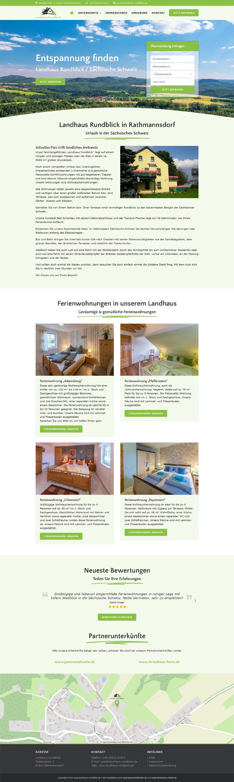 Fewo-Webseite – Websites für Ferienwohnungen – Referenz – Screenshot Fullsize Startseite Landhaus Rundblick Screenshot Fullsize Startseite