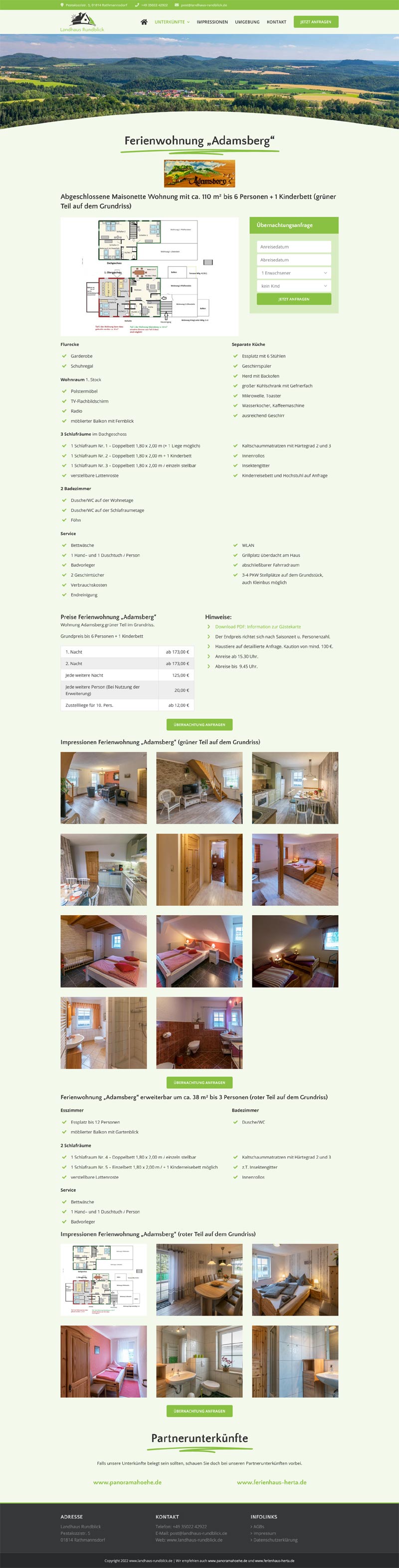 Fewo-Webseite – Websites für Ferienwohnungen – Referenz – Screenshot Fullsize Unterseite Landhaus Rundblick Screenshot Fullsize Unterseite
