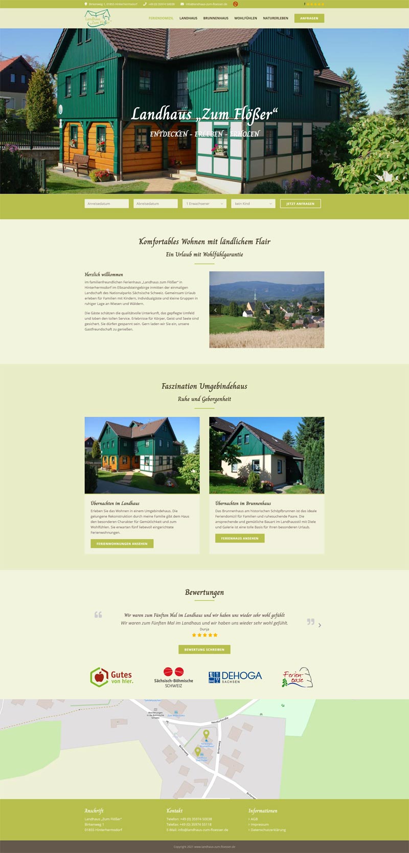 Landhaus Zum Flößer Screenshot Fullsize Startseite