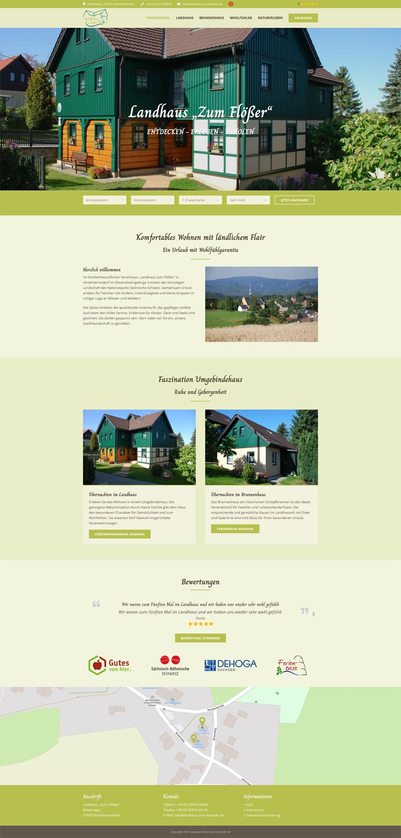 Fewo-Webseite - Websites für Ferienwohnungen - Referenz - Landhaus Zum Flößer - Screenshot Fullsize Startseite