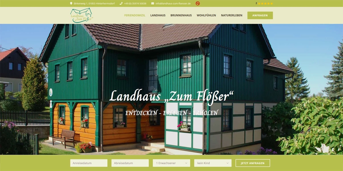 Fewo-Webseite - Websites für Ferienwohnungen - Referenz - Landhaus Zum Flößer - Screenshot Desktop