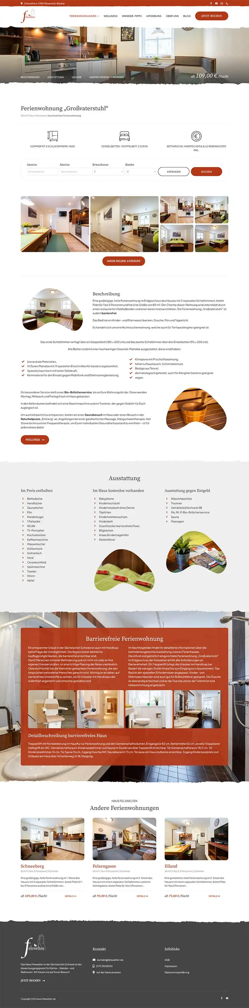 Fewo-Webseite – Websites für Ferienwohnungen – Referenz – Ferienhaus Felswelten – Screenshot Fullsize Unterseite Ferienhaus Felswelten - Screenshot Fullsize Unterseite