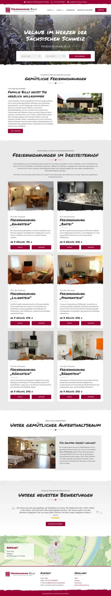 Fewo-Webseite – Websites für Ferienwohnungen – Referenz – Ferienwohnung Billy – Urlaub im Herzen der Sächsischen Schweiz – Screenshot Fullsize Startseite Ferienwohnungen Billy in Weißig bei Struppen Screenshot Fullsize Startseite