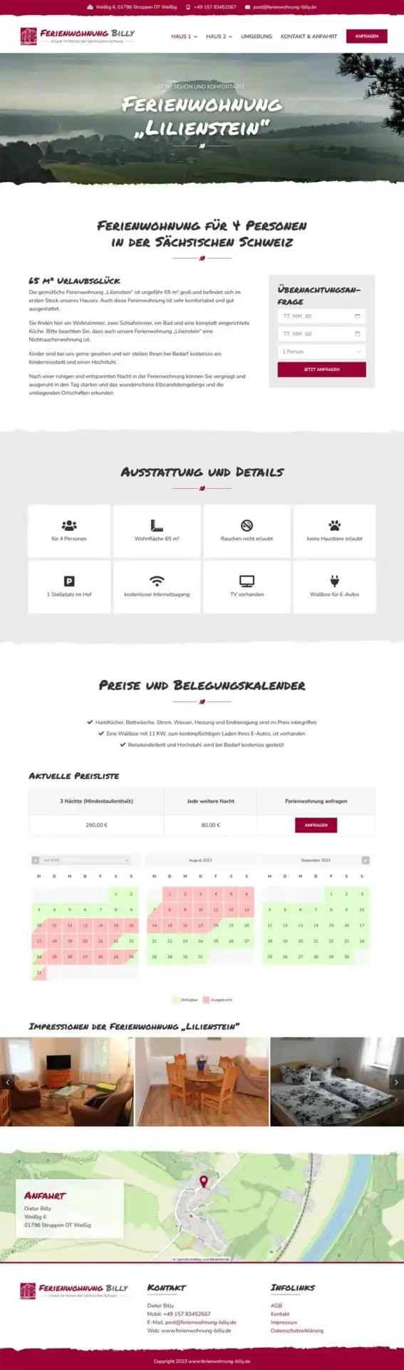 Fewo-Webseite – Websites für Ferienwohnungen – Referenz – Ferienwohnung Billy – Urlaub im Herzen der Sächsischen Schweiz – Screenshot Fullsize Unterseite Ferienwohnungen Billy in Weißig bei Struppen Screenshot Fullsize Unterseite