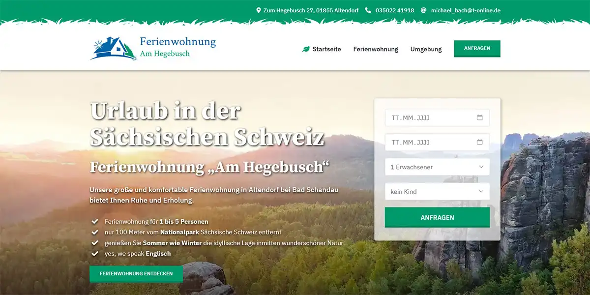 Fewo-Webseite - Websites für Ferienwohnungen - Referenz - Ferienwohnung "Am Hegebusch" - Screenshot Desktop