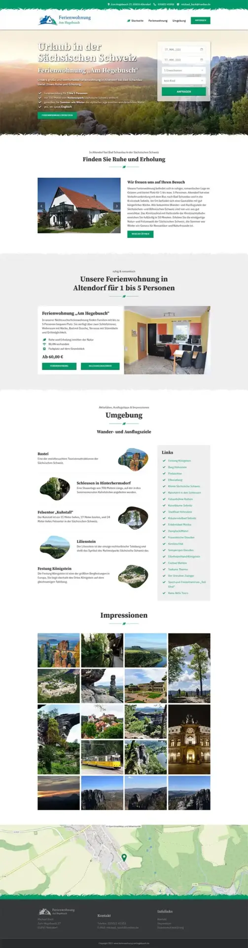 Fewo-Webseite – Websites für Ferienwohnungen – Referenz – Ferienwohnung „Am Hegebusch“ – Screenshot Fullsize Startseite Ferienwohnung „Am Hegebusch“ in Altendorf bei Bad Schandau Screenshot Fullsize Startseite