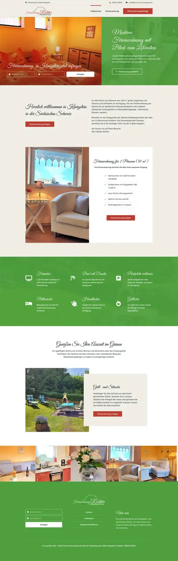 Fewo-Webseite – Websites für Ferienwohnungen – Referenz – Ferienwohnung Richter – Screenshot Fullsize Startseite Ferienwohnung Richter in Königstein Screenshot Fullsize Startseite