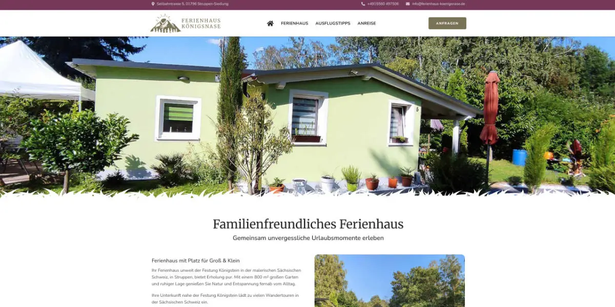 Fewo-Webseite – Websites für Ferienwohnungen – Referenz – Ferienhaus „Königsnase“ Screenshot Desktop Fewo-Webseite - Websites für Ferienwohnungen - Referenz - Ferienhaus "Königsnase" Screenshot Desktop