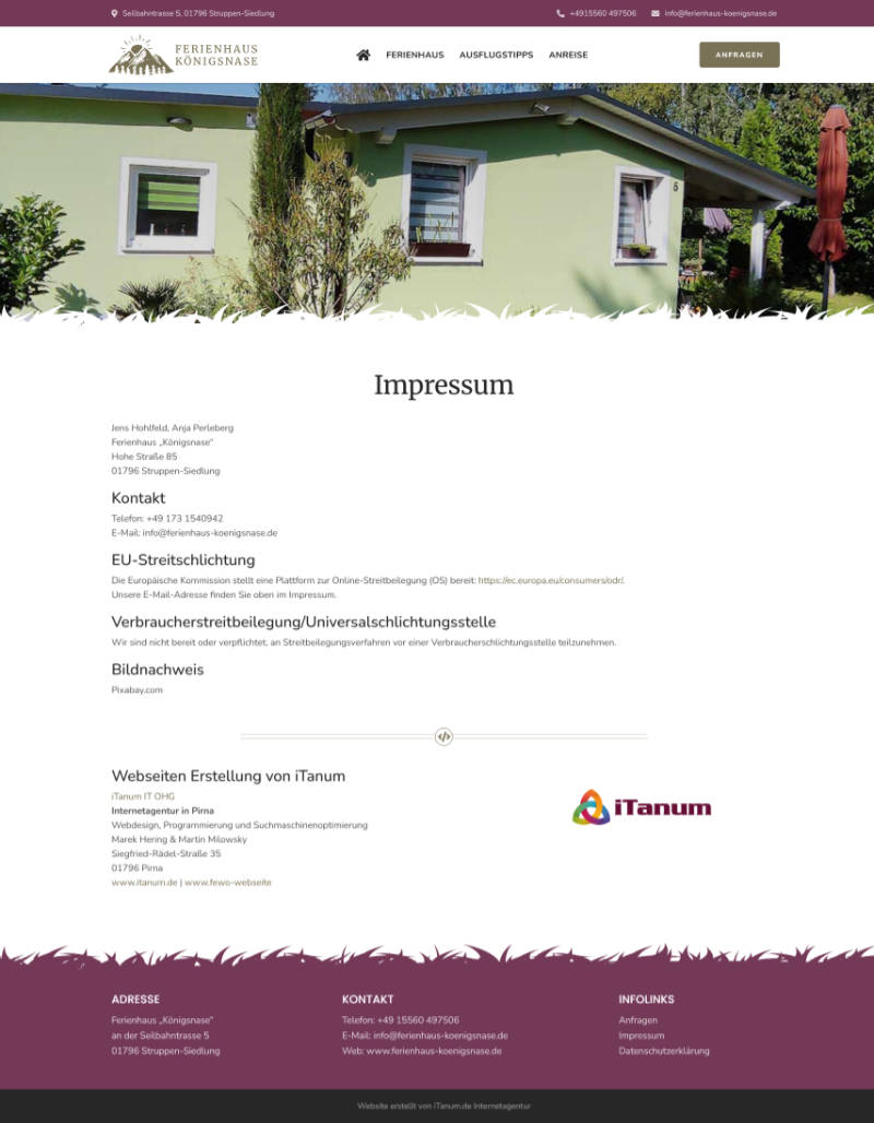 Fewo-Webseite – Websites für Ferienwohnungen – Referenz – Ferienhaus „Königsnase“ Screenshot Fullsize Unterseite Fewo-Webseite - Websites für Ferienwohnungen - Referenz - Ferienhaus "Königsnase" Screenshot Fullsize Unterseite